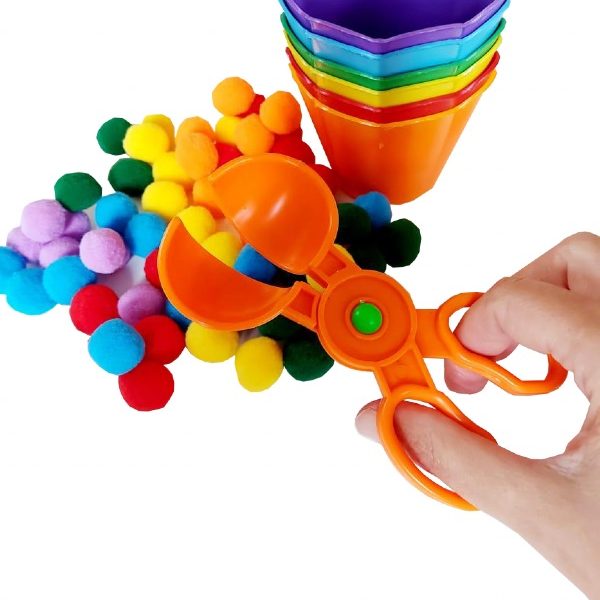 Pompons, Potes e Tesoura Coloridos Kit